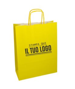 Sacchetti cordino giallo personalizzati con stampa Flexo del logo